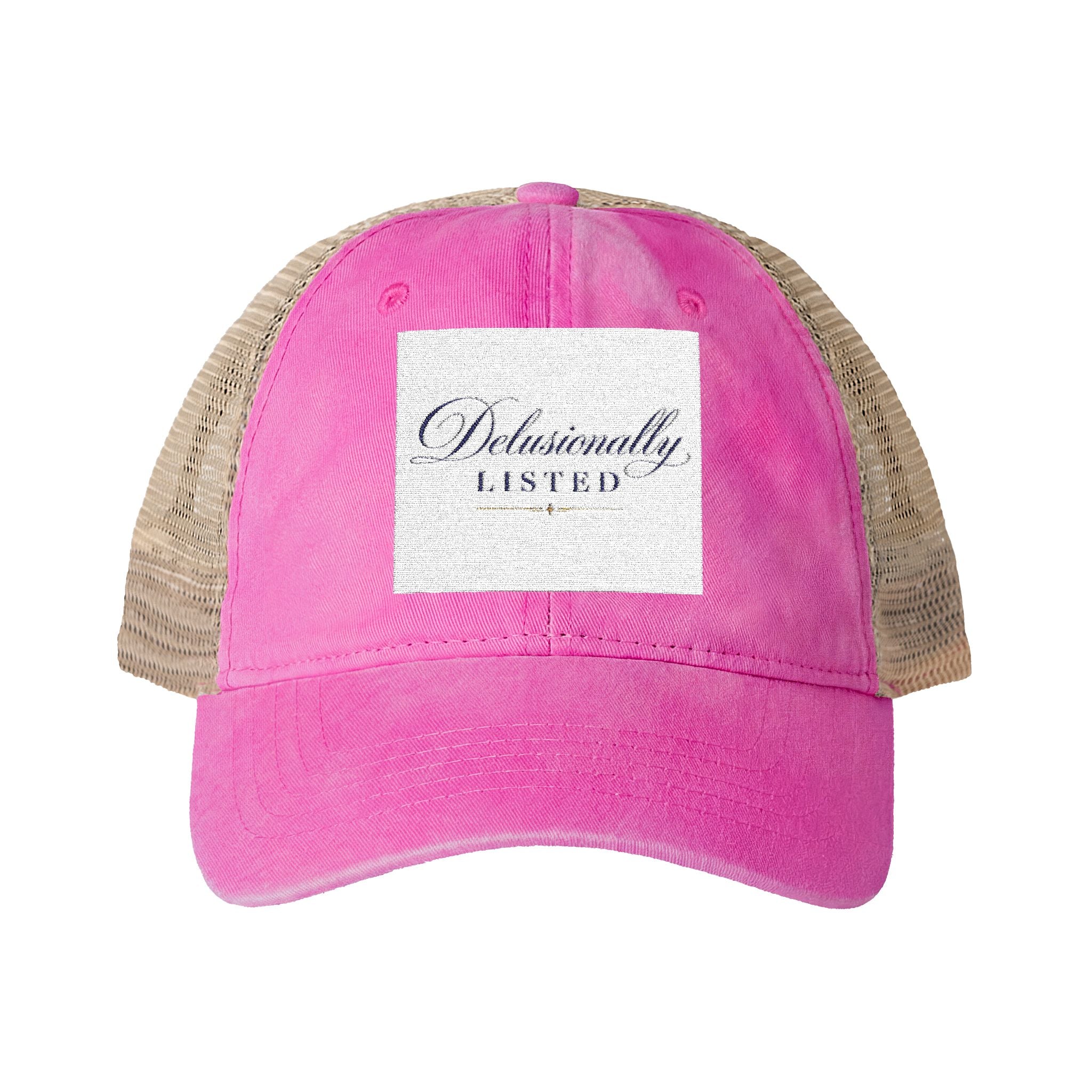 "Delusionally Listed" Women's Washed Mesh-Back Cap