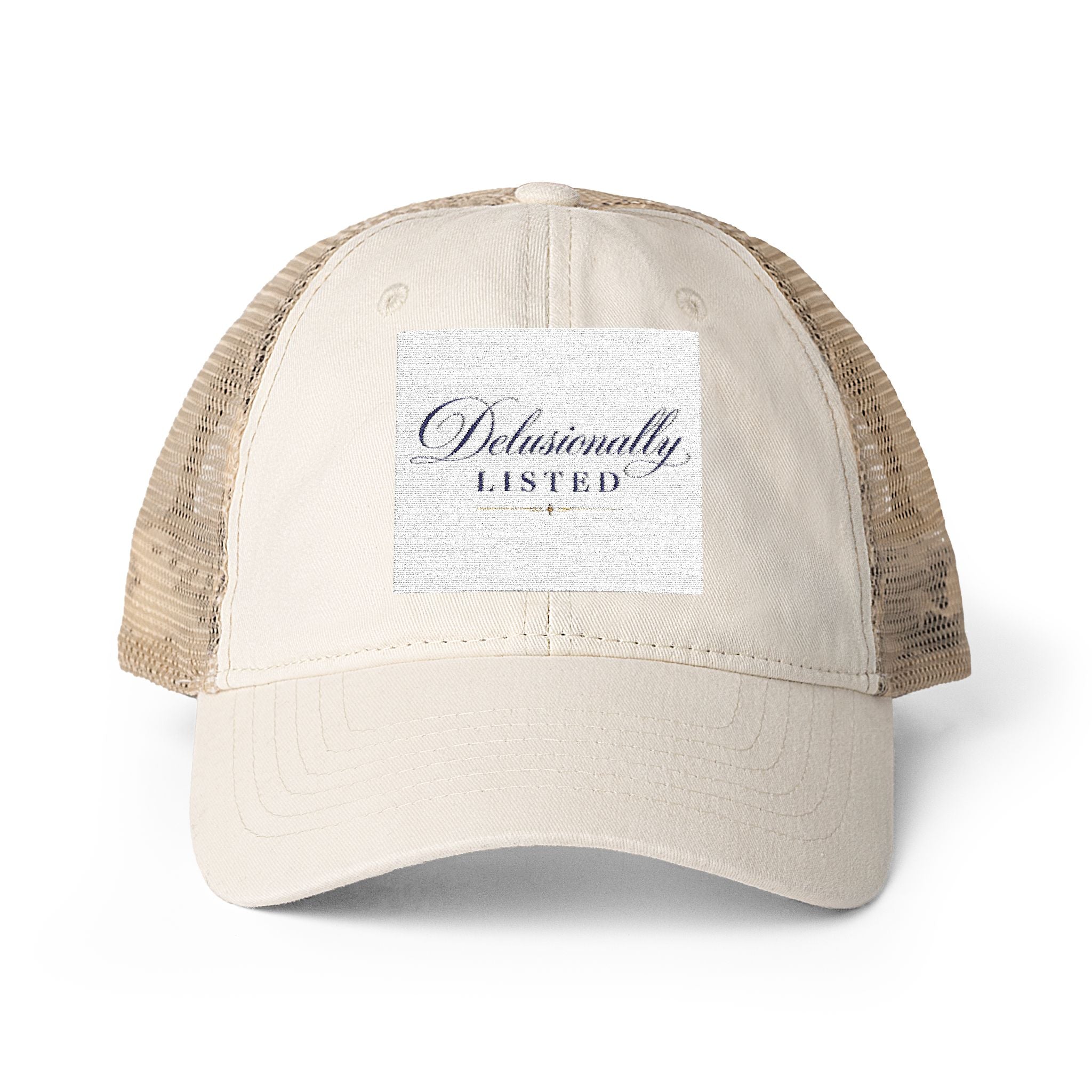 "Delusionally Listed" Women's Washed Mesh-Back Cap