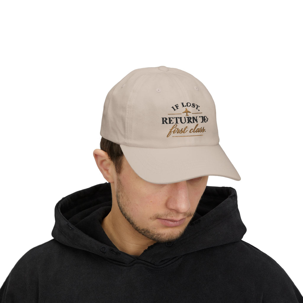 "If Lost, Return to First Class" Hat - White and Stone