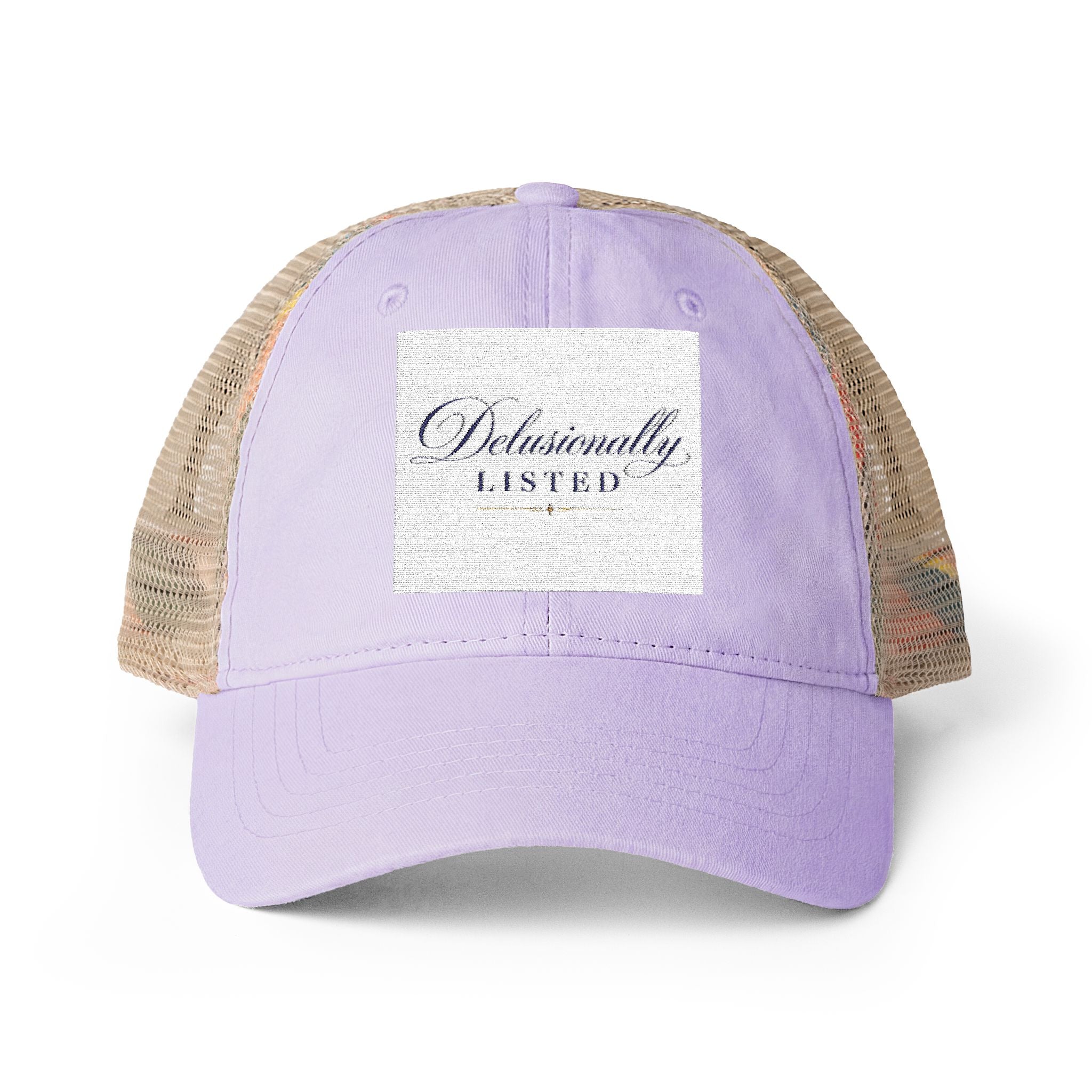 "Delusionally Listed" Women's Washed Mesh-Back Cap