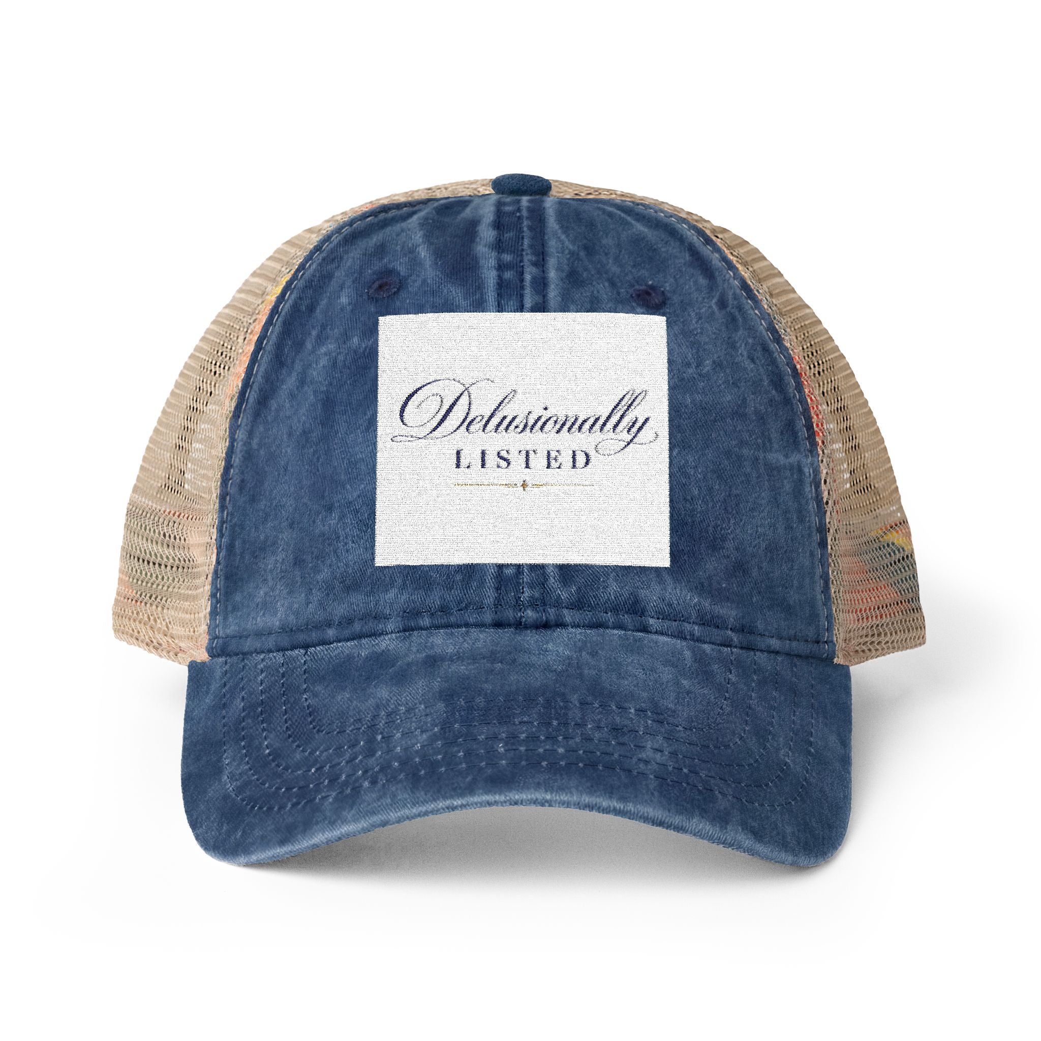 "Delusionally Listed" Women's Washed Mesh-Back Cap
