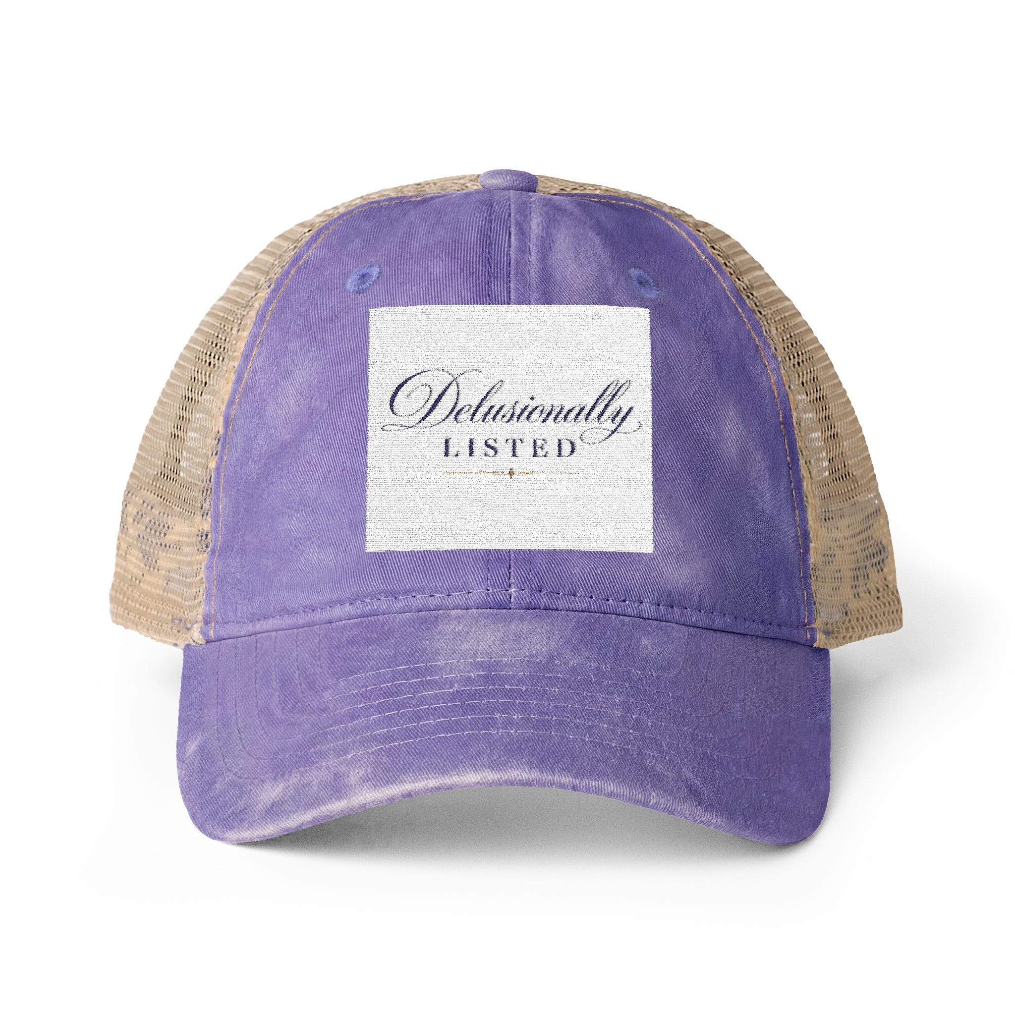 "Delusionally Listed" Women's Washed Mesh-Back Cap