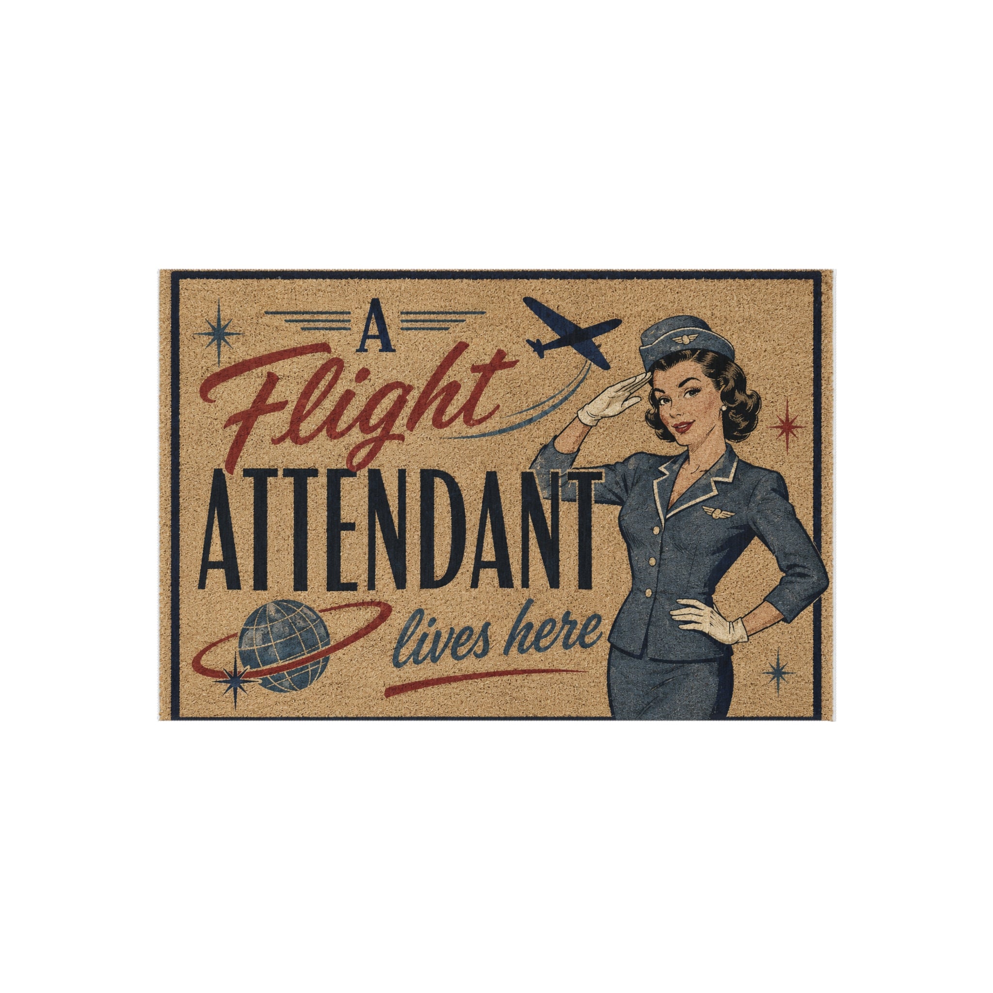 Retro 'A Flight Attendant Lives Here' Doormat / Outdoor Rug