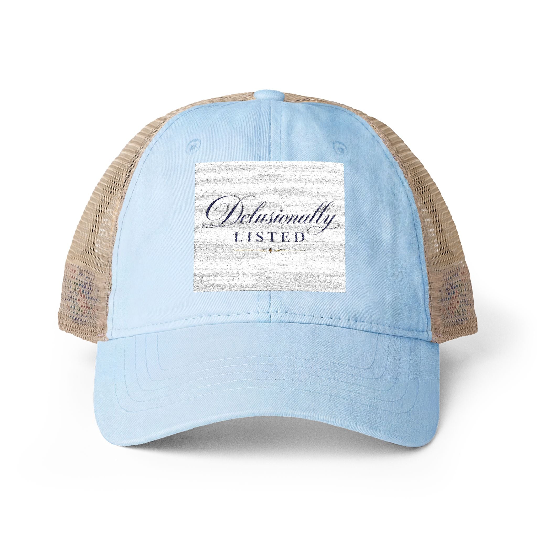 "Delusionally Listed" Women's Washed Mesh-Back Cap
