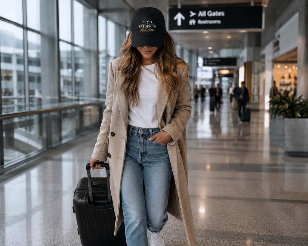 "If Lost, Return to First Class" Hat - Black
