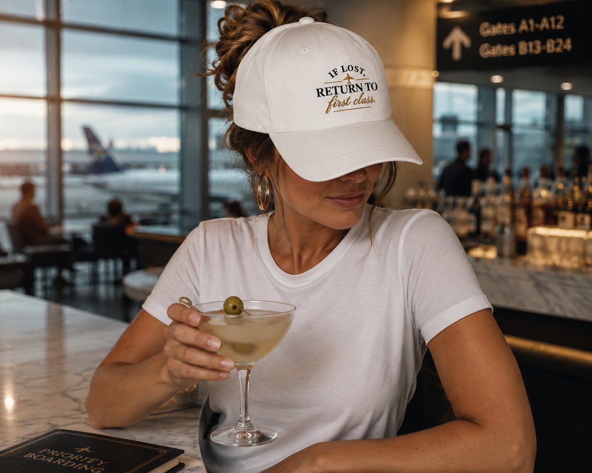 "If Lost, Return to First Class" Hat - White and Stone