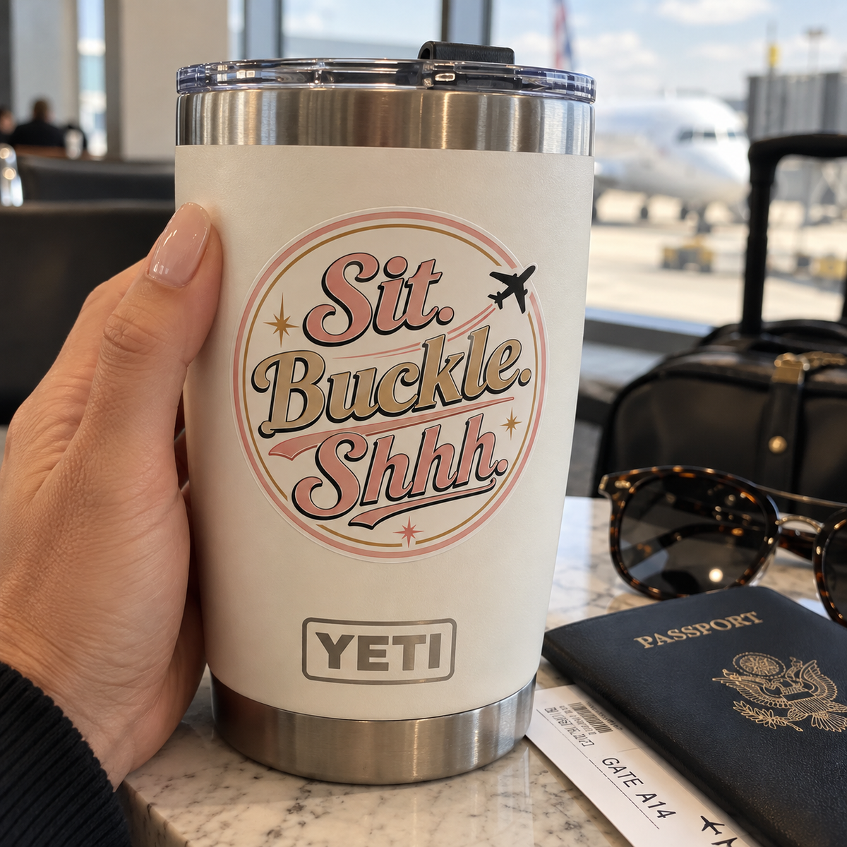 Sit Buckle Shhh Vinyl Decal — Retro Travel Safety Sticker