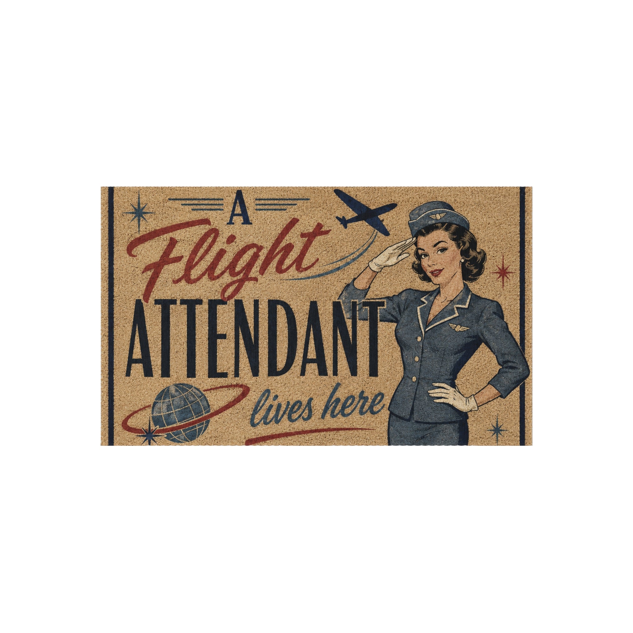 Retro 'A Flight Attendant Lives Here' Doormat / Outdoor Rug