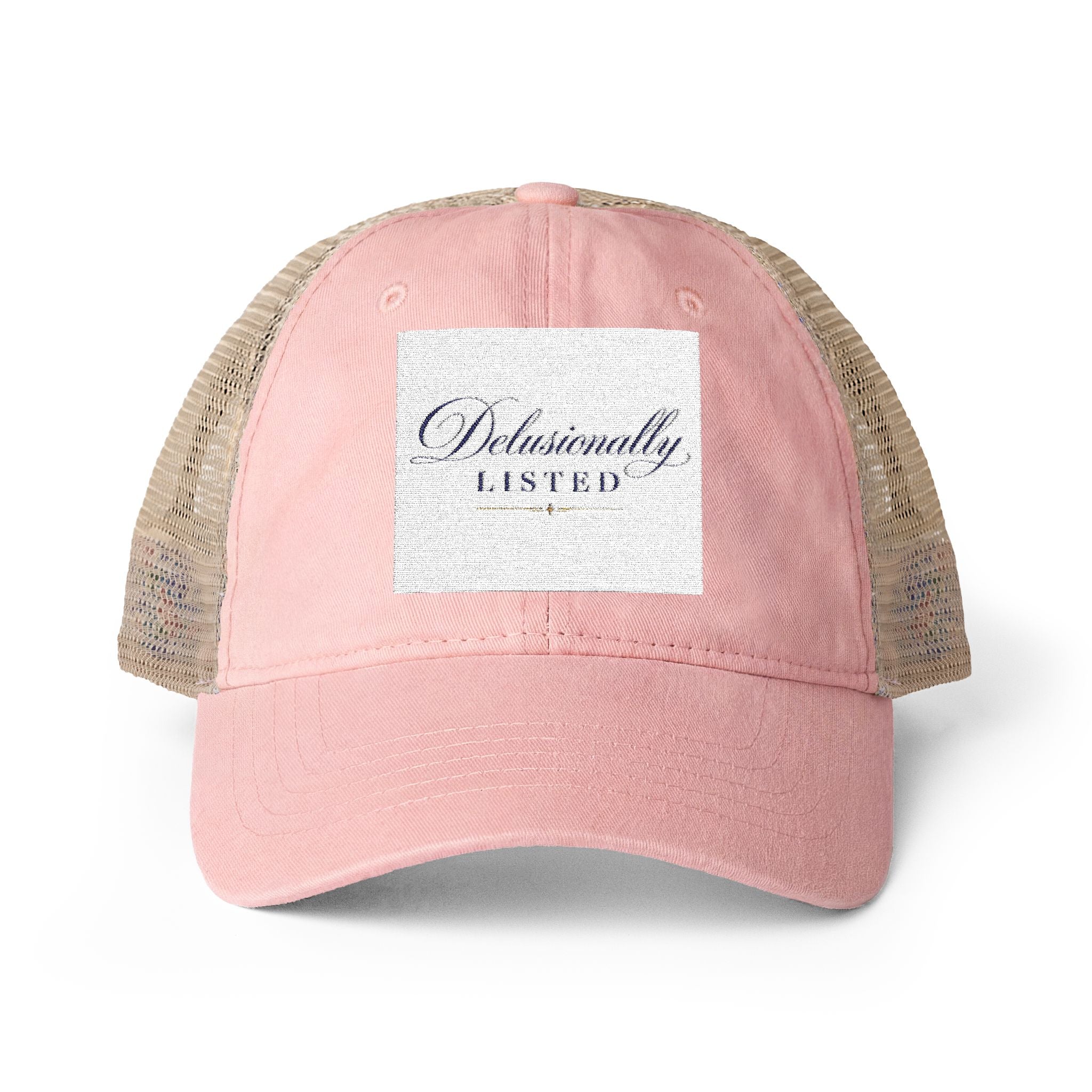 "Delusionally Listed" Women's Washed Mesh-Back Cap